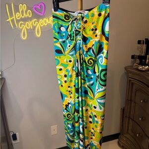 Zara Green and Blue Swim Coverup with Drawstring